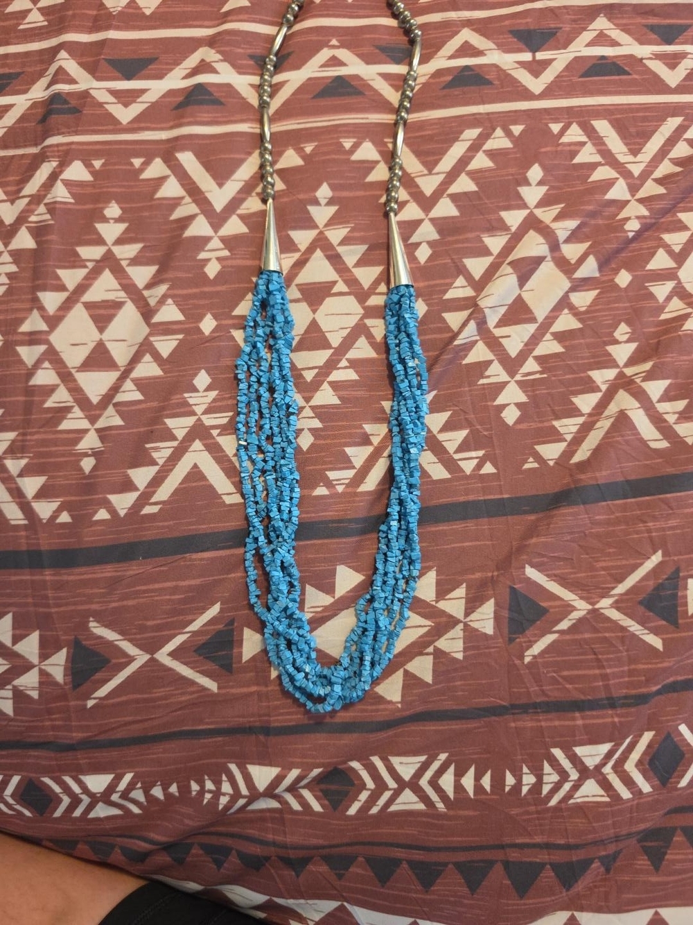 Turquoise 6-Strand Bead Necklace Silver Beads